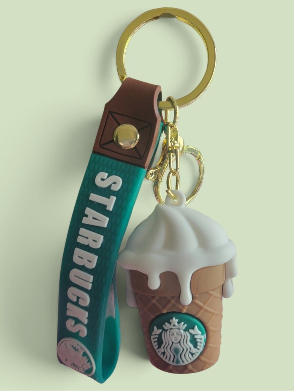 Starbucks Teal Silicone Wristlet Keychain with Cup Charm